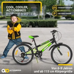 Actionbikes Kinderfahrrad Arrow 20 Zoll, Gangschaltung, V-Brake-Bremsen, verstellbar, Diamantrahmen