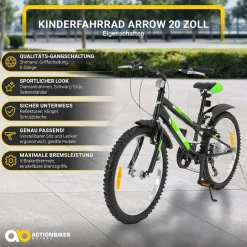 Actionbikes Kinderfahrrad Arrow 20 Zoll, Gangschaltung, V-Brake-Bremsen, verstellbar, Diamantrahmen