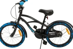 Actionbikes Kinderfahrrad Cruiser 18 Zoll, schwarz, Fahrradständer, Antirutschgriffe, Lenkerschutz (Schwarz/Blau)