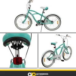Actionbikes Kinderfahrrad Cruiser 20 Zoll, Rosa/Türkis, verstellbar, Seitenständer, V-Brake-Bremsen (Türkis)