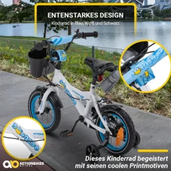 Actionbikes Kinderfahrrad Donaldo 12 Zoll, V-Brake-Bremsen, höhenverstellbar, Stützräder, Korb