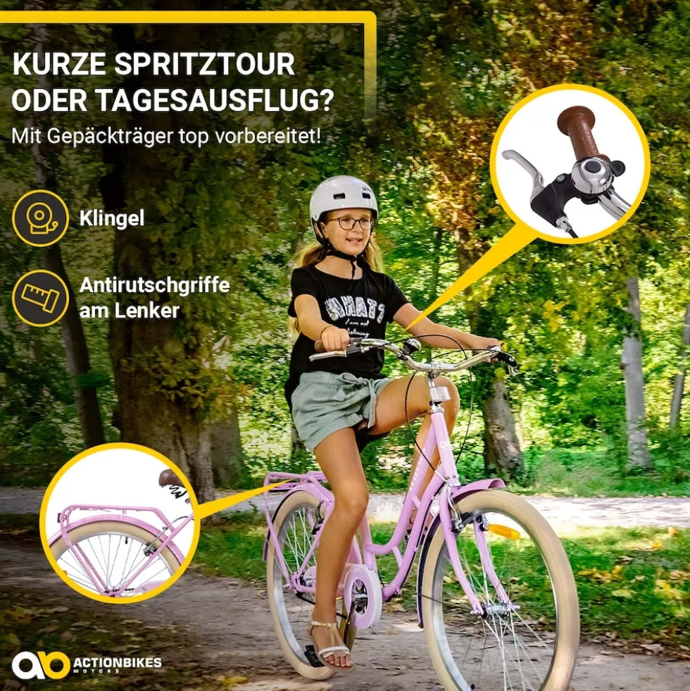Actionbikes Kinderfahrrad Retrostar 20 Zoll, Rosa, Fahrradständer, Gepäckträger, Sattel gefedert (Rosa)