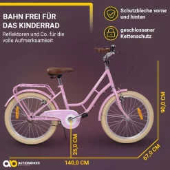 Actionbikes Kinderfahrrad Retrostar 20 Zoll, Rosa, Fahrradständer, Gepäckträger, Sattel gefedert (Rosa)