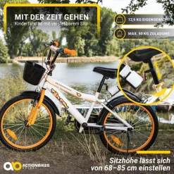 Actionbikes Kinderfahrrad Timson 20 Zoll, V-Brake-Bremsen, höhenverstellbar, Fahrradständer, Korb