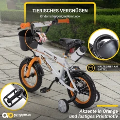 Actionbikes Kinderfahrrad Timson 12 Zoll, V-Brake-Bremsen, höhenverstellbar, Stützräder, Korb