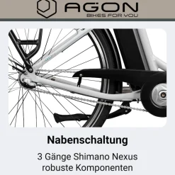 Agon Aurora 28 Zoll E-Bike 28 Zoll Citybike bis 130 km Damen Herren 150 - 175 cm Pedelec Elektrofahrrad 3 Gang und Beleuchtung StVZO