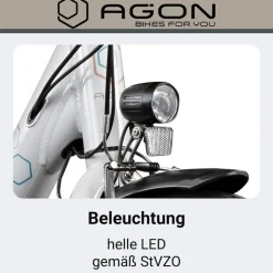 Agon Aurora 28 Zoll E-Bike 28 Zoll Citybike bis 130 km Damen Herren 150 - 175 cm Pedelec Elektrofahrrad 3 Gang und Beleuchtung StVZO