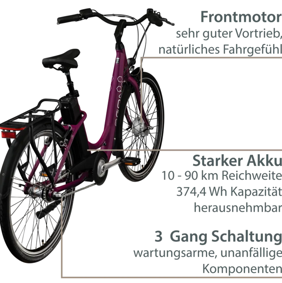 Agon Axis E-Bike 26 Zoll Citybike Damen Herren 140 - 165 cm Pedelec mit Nabenmotor Fahrrad 3 Gang und Beleuchtung StVZO