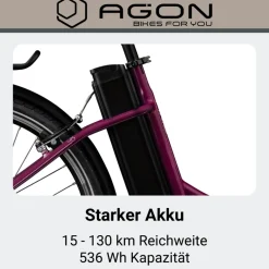 Agon Axis E-Bike 26 Zoll Citybike Damen Herren 140 - 165 cm Pedelec mit Nabenmotor Fahrrad 3 Gang und Beleuchtung StVZO