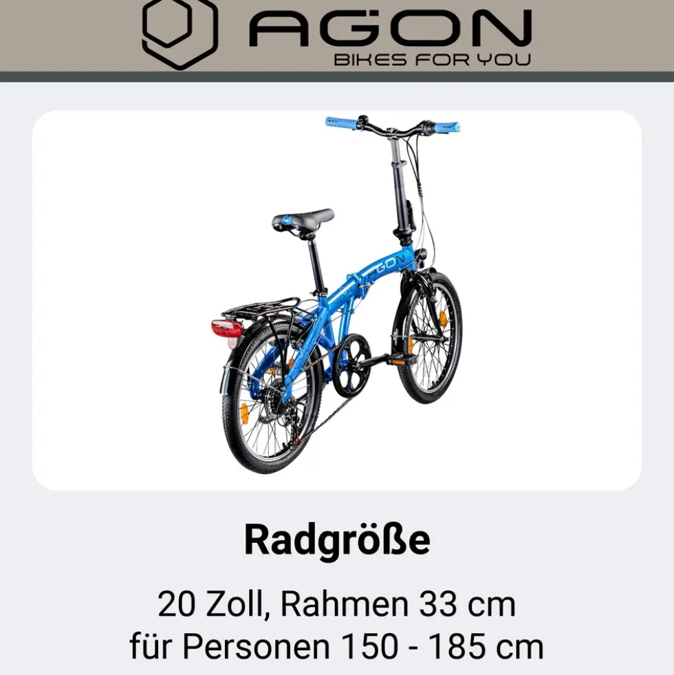 Agon Parklane Klapprad 150 - 185 cm Klappfahrrad mit 6 Gängen Fahrrad Faltrad mit Beleuchtung StVZO und Fahrradständer
