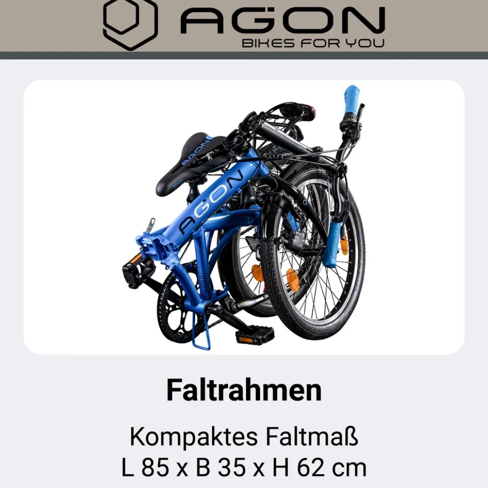 Agon Parklane Klapprad 150 - 185 cm Klappfahrrad mit 6 Gängen Fahrrad Faltrad mit Beleuchtung StVZO und Fahrradständer