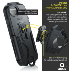 Aplic wasserabweisende Fahrradhalterung für Apple iPhone 6 / 7 für alle Fahrradtypen und Lenker