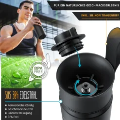 Arendo Thermoflasche 0,5 l, Edelstahl Isolierflasche, BPA-frei, für unterwegs, geschmacksneutral, hält kalt & warm