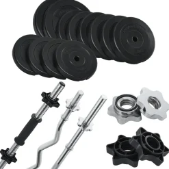 Artsport 3in1 Hantelset mit 2 Kurzhanteln, 1 Langhantel & 1 SZ Curlhantel – 12 Gewichte mit 60kg