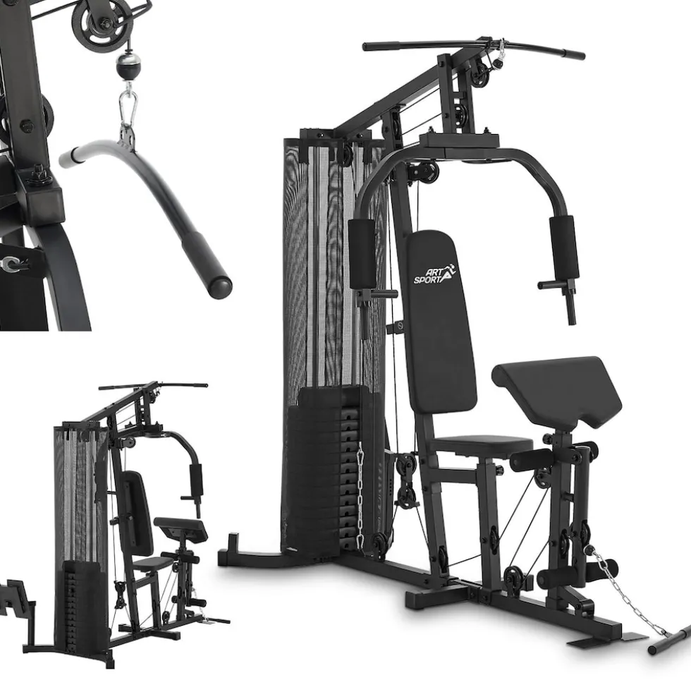 ArtSport Kraftstation ProfiGym 3000 mit 14 Gewichten, 77 kg - Bizeps, Lattzug, Butterfly - Schwarz