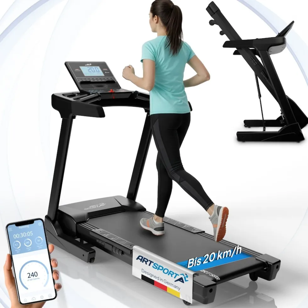 ArtSport Laufband Speedrunner 6000, 20 km/h elektrisch, klappbar mit App & MP3 – Schwarz