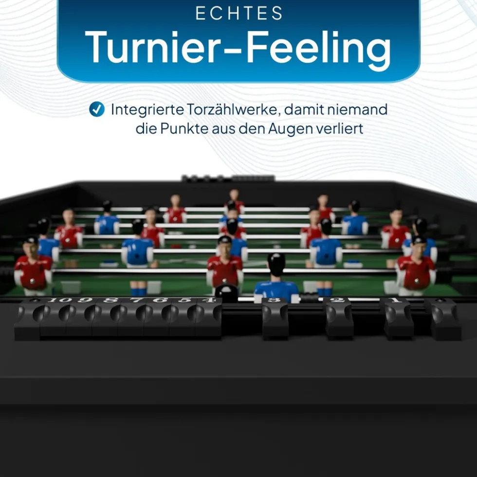 Artsport Tischkicker ProKick - MDF-Kickertisch mit Torzähler & Anti-Rutsch-Griffen – Schwarz