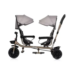 Babyshoppen Geschwisterdreirad Hip Hop, Schiebegriff, Sitze 360° drehbar, Gurte hellbraun