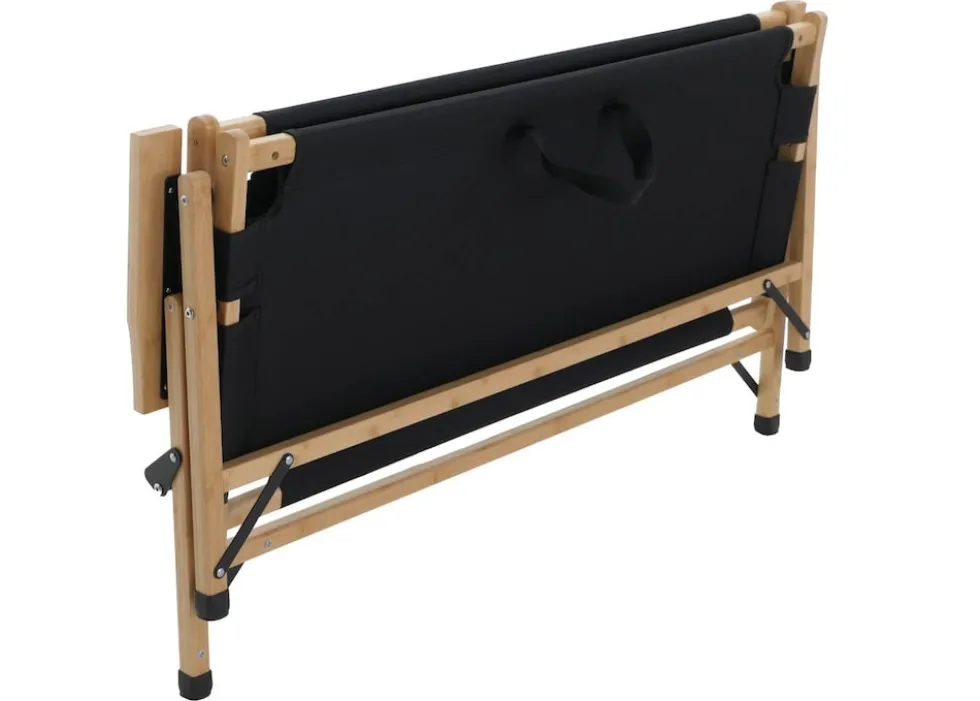 Bambus Campingbank MCW-Q40, Outdoorbank Picknickbank Gartenbank, klappbar Tragegriff Stoff/Textil 117cm ~ schwarz