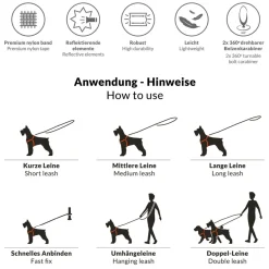 BedDog Hundeleine WILLY verstellbar in 3 Längen Führleine, Laufleine
