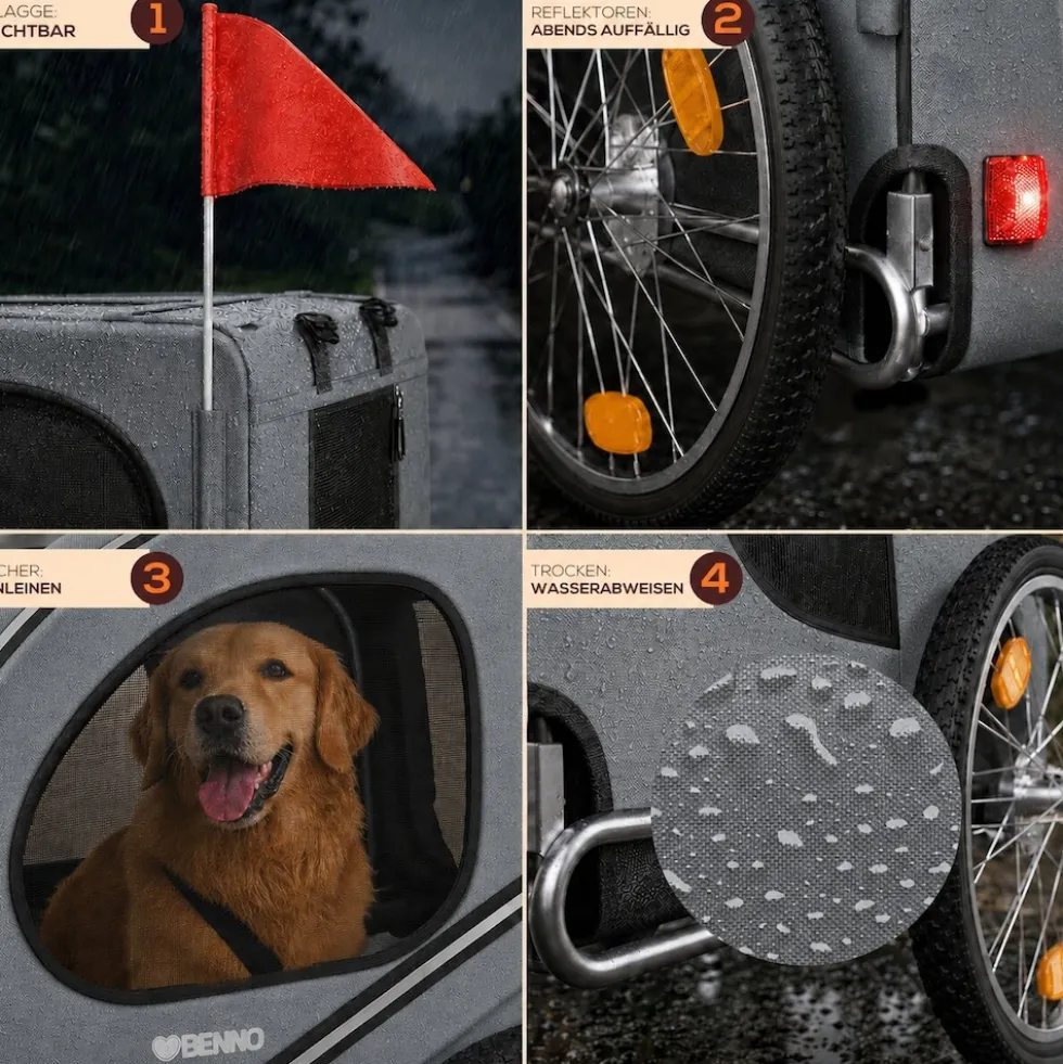 BENNO® Hundefahrradanhänger LUNA Kleintierfahrradanhänger Buggy faltbar, grau