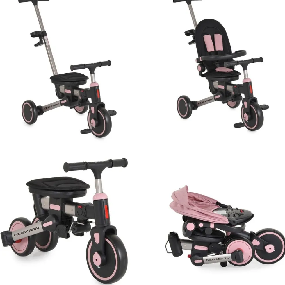 Byox Dreirad Flexton 5 in 1 Laufrad Rückenlehne EVA-Reifen Becherhalter faltbar rosa