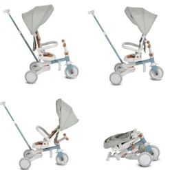 Byox Dreirad, Tricycle Compacto 4 in 1 Schiebegriff klappbar Gurt umbaubar EVA blau