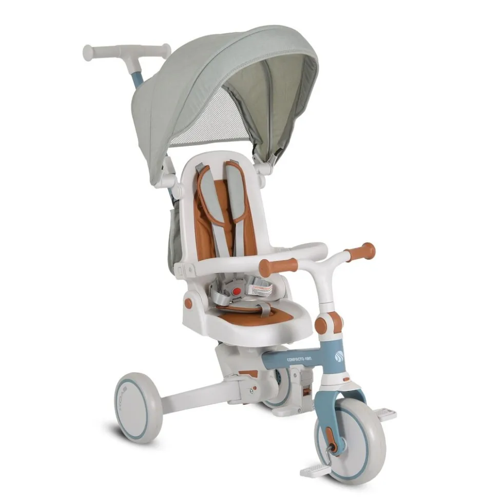 Byox Dreirad, Tricycle Compacto 4 in 1 Schiebegriff klappbar Gurt umbaubar EVA blau