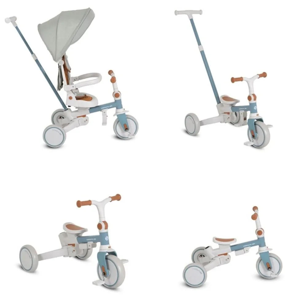 Byox Dreirad, Tricycle Compacto 4 in 1 Schiebegriff klappbar Gurt umbaubar EVA blau