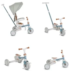 Byox Dreirad, Tricycle Compacto 4 in 1 Schiebegriff klappbar Gurt umbaubar EVA blau