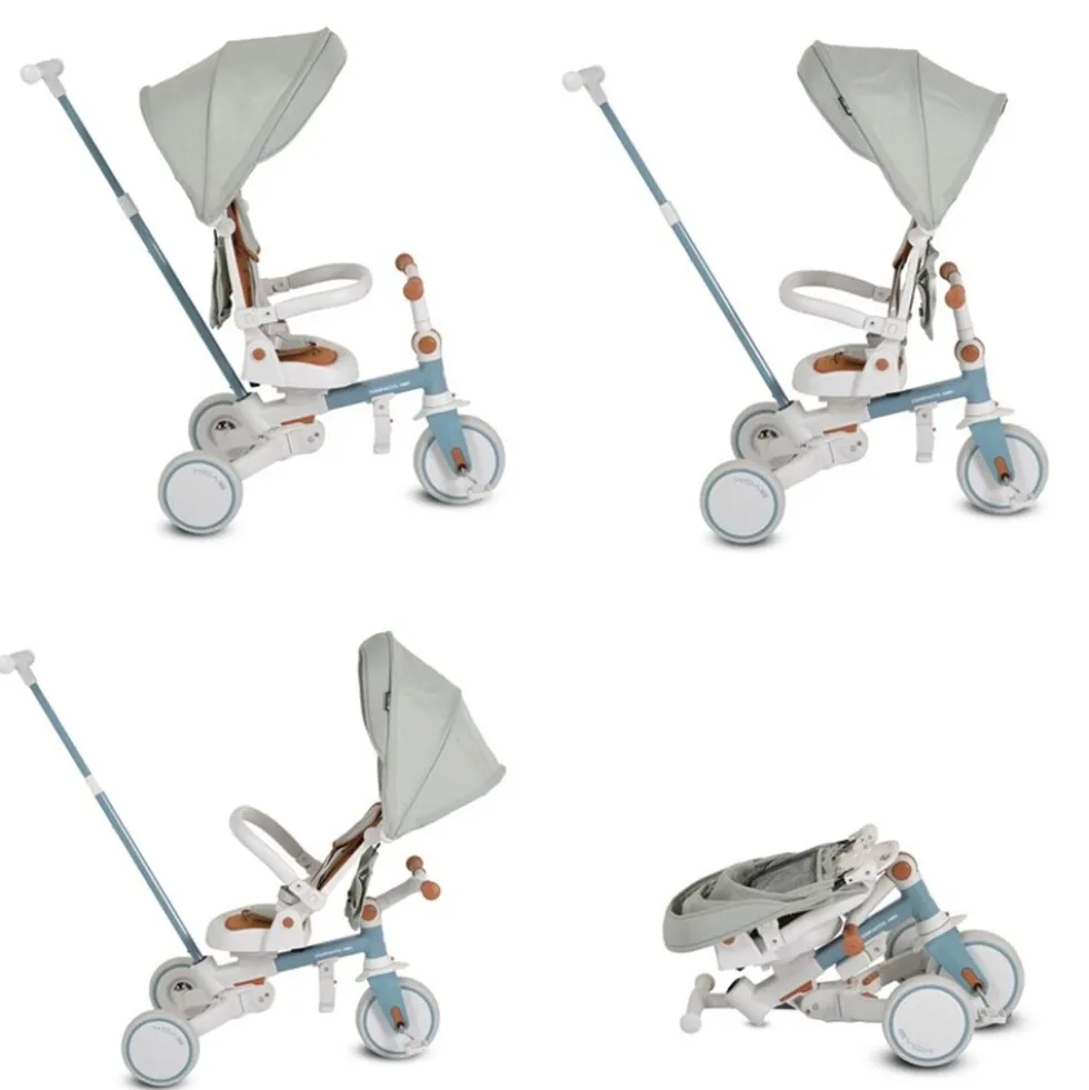 Byox Dreirad, Tricycle Compacto 4 in 1 Schiebegriff klappbar Gurt umbaubar EVA blau
