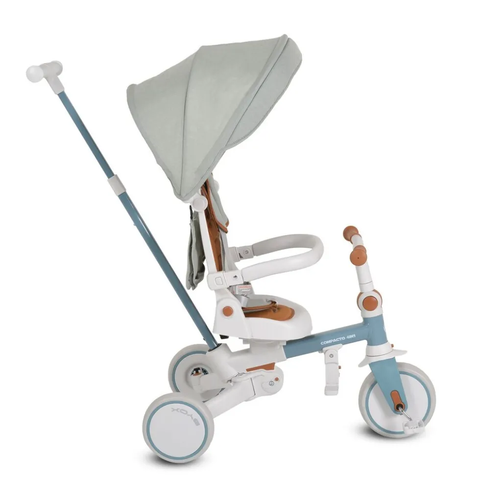 Byox Dreirad, Tricycle Compacto 4 in 1 Schiebegriff klappbar Gurt umbaubar EVA blau