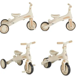 Byox Dreirad, Tricycle Juno 4 in 1 Laufrad Schiebegriff Sitzdrehung Sonnendach weiß beige