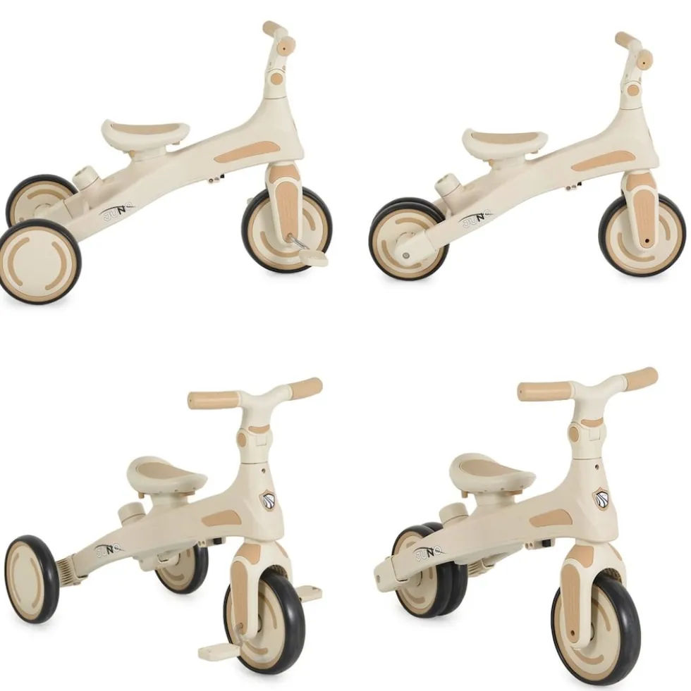 Byox Dreirad, Tricycle Juno 4 in 1 Laufrad Schiebegriff Sitzdrehung Sonnendach weiß beige