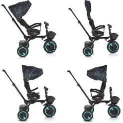 Byox Dreirad Tricycle Orion faltbar, PU-Reifen, drehbarer Sitz, Schiebestange türkis
