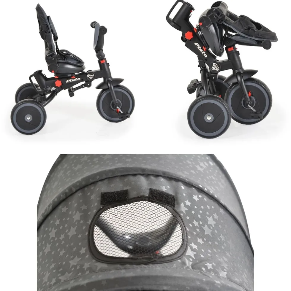 Byox Dreirad Tricycle Pluto, faltbar, EVA-Reifen, Schiebestange, Sitz drehbar grau