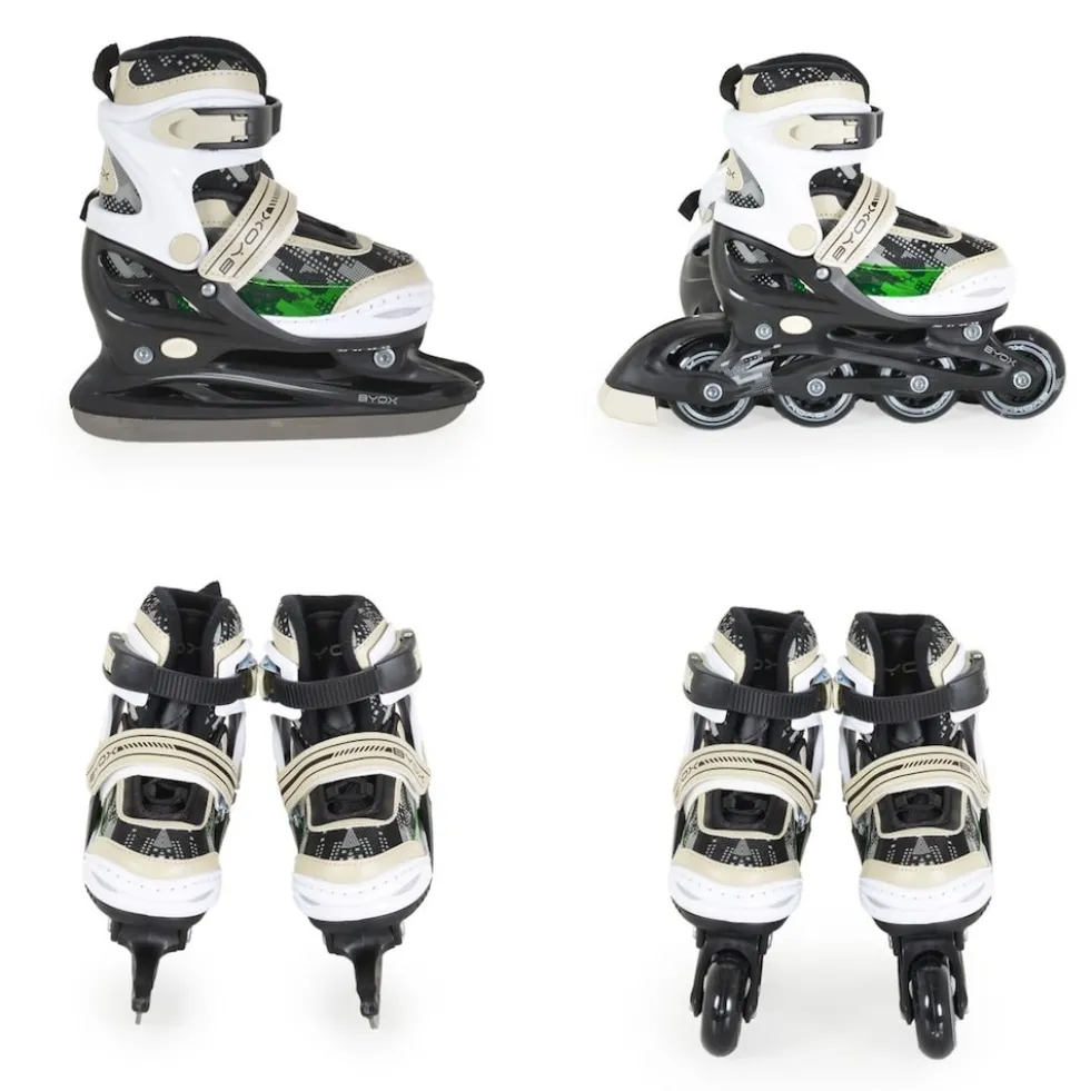 Byox Kinder Inliner, Schlittschuhe 2 in 1 Iceberg PU-Räder Schnürrsenkel Tasche Größe M (34-37)