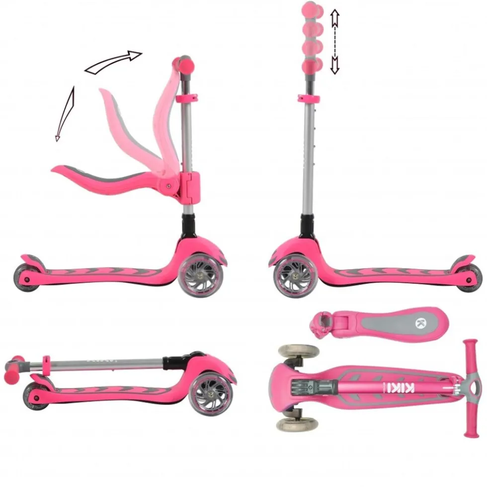Byox Kinderroller Kiki 2 in 1, Höhe einstellbar, 4 blinkende PU-Räder, klappbar rosa