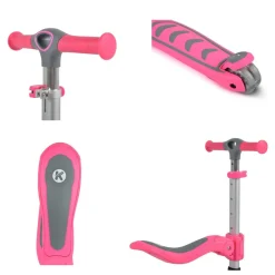 Byox Kinderroller Kiki 2 in 1, Höhe einstellbar, 4 blinkende PU-Räder, klappbar rosa