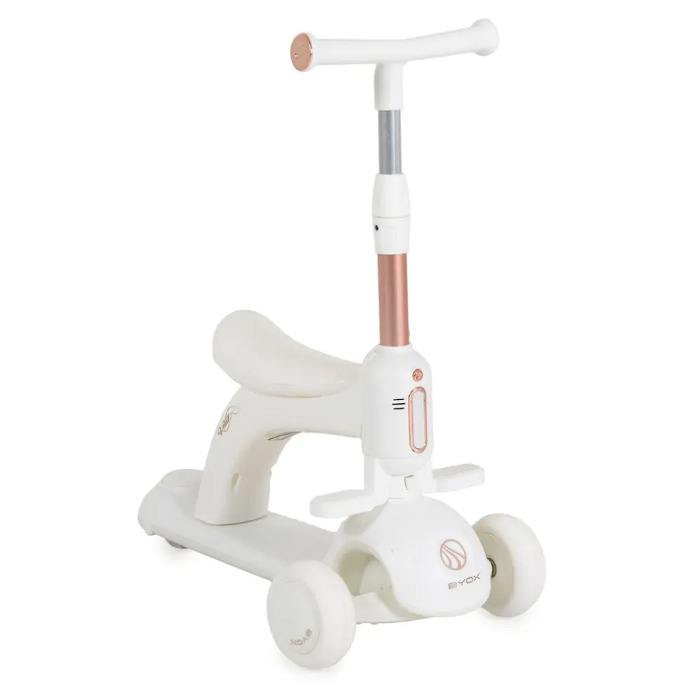 Byox Kinderroller Velvet Royal 2 in 1 Laufrad Musik- und Lichteffekte Fußstütze weiß