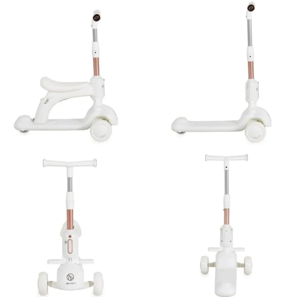 Byox Kinderroller Velvet Royal 2 in 1 Laufrad Musik- und Lichteffekte Fußstütze weiß
