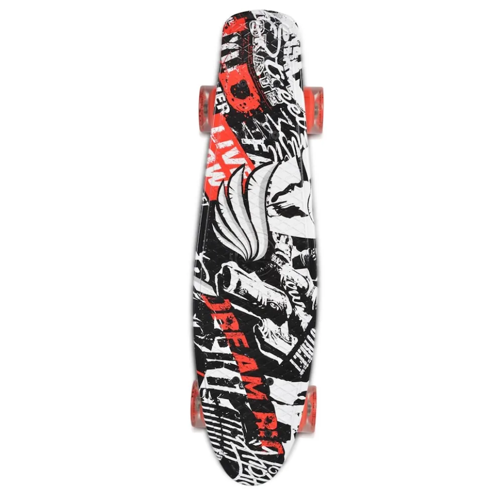 Byox Kinder Skateboard 22" Skull 85A PU LED Rollen ABEC 7 Lager Aluminium-Achsen rot