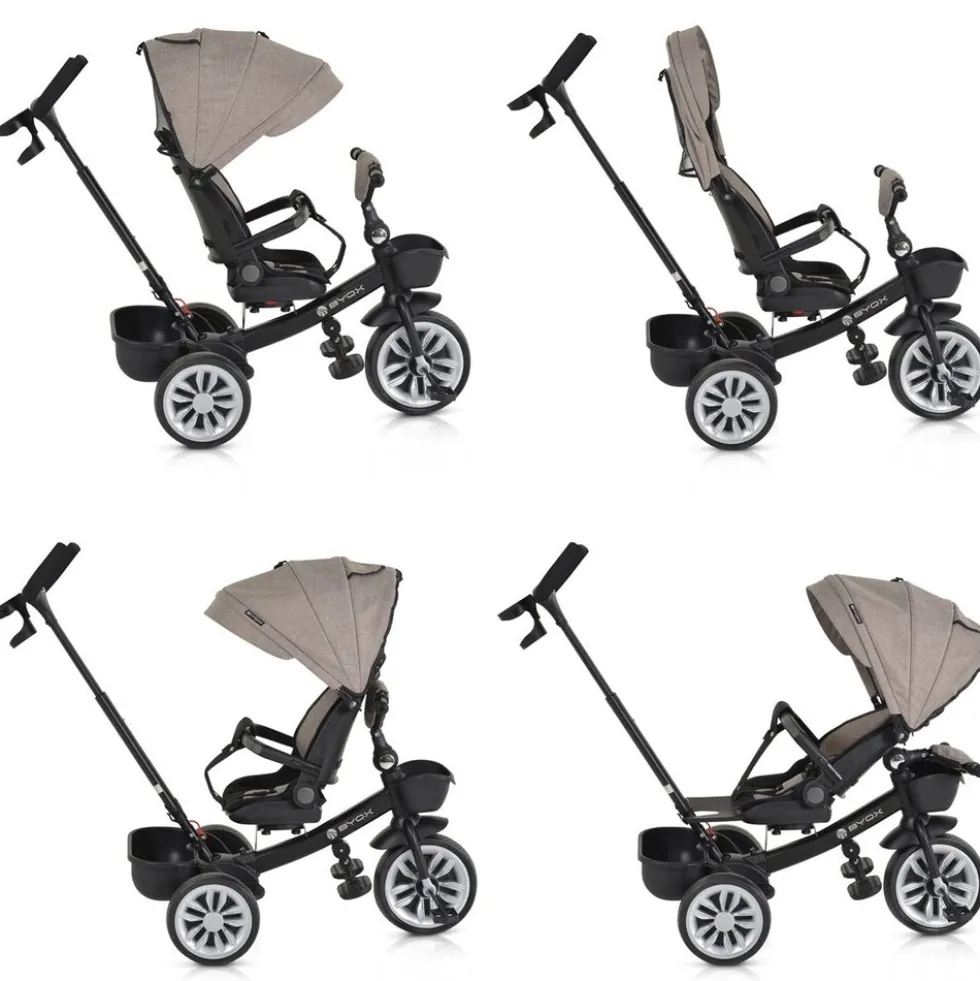 Byox Tricycle Space 3 in 1 Dreirad Getränkehalter, Korb, Schiebegriff, EVA-Räder beige