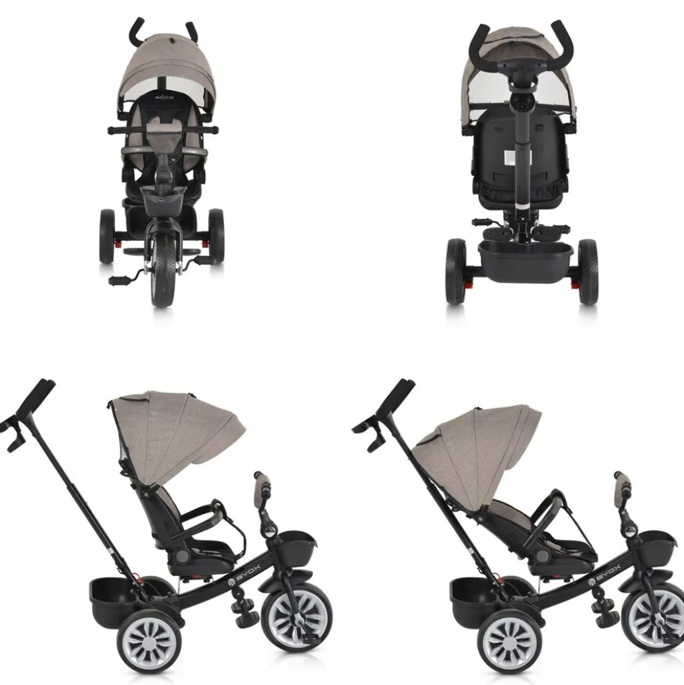 Byox Tricycle Space 3 in 1 Dreirad Getränkehalter, Korb, Schiebegriff, EVA-Räder beige