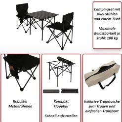 Campingset MCW-N50, Tisch 2x Stuhl Klappstuhl Anglerstuhl faltbar, Metall ~ weiß