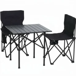 Campingset MCW-Q39, Tisch 2x Stuhl Klappstuhl Anglerstuhl faltbar, Metall Stoff ~ schwarz