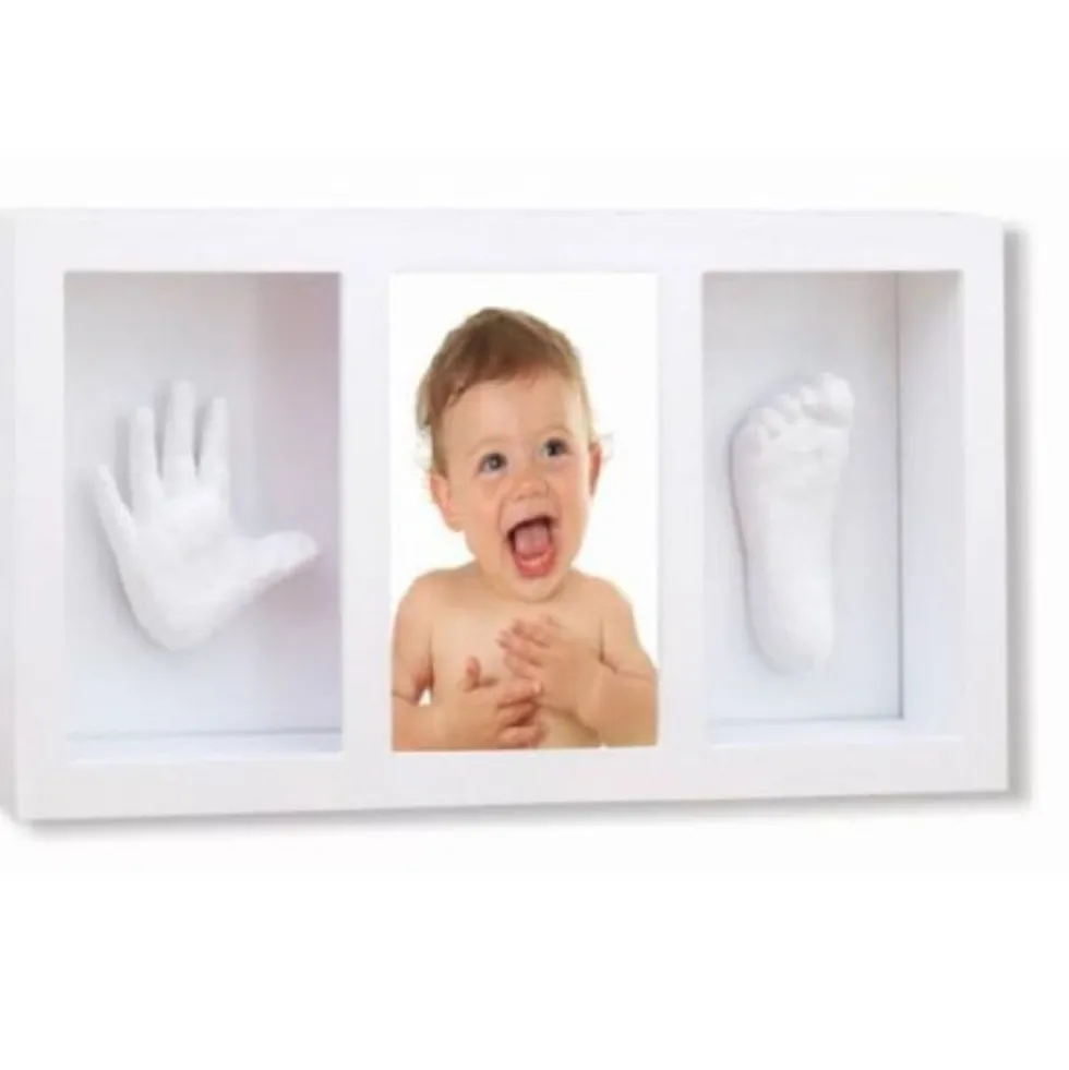 Cangaroo Baby Gipsabdruck 3D Hand- und Fußabdruckset, Fotorahmen aus Holz weiß
