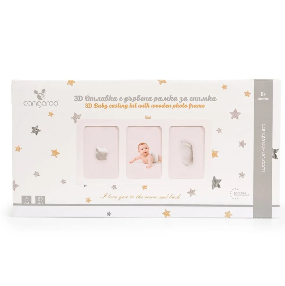 Cangaroo Baby Gipsabdruck 3D Hand- und Fußabdruckset, Fotorahmen aus Holz weiß