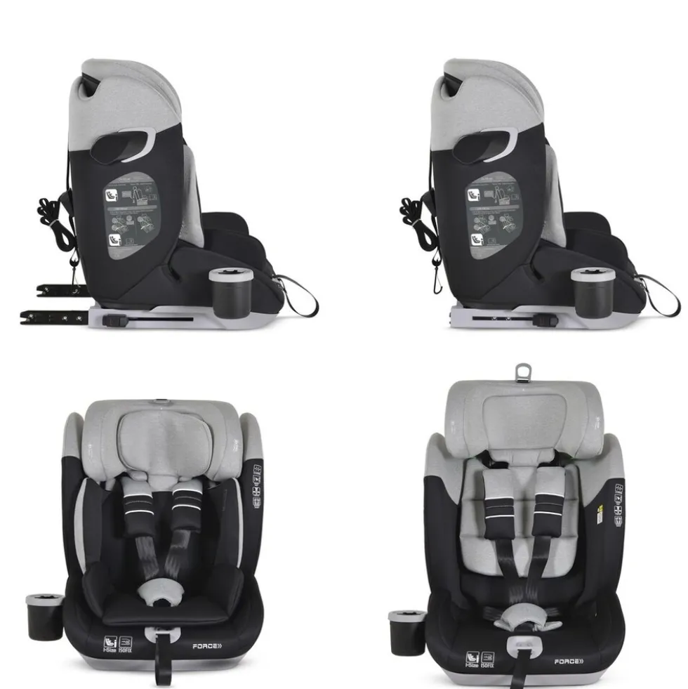 Cangaroo Kindersitz Force i-Size (76-150cm) Isofix, Getränkehalter, Top Tether grau