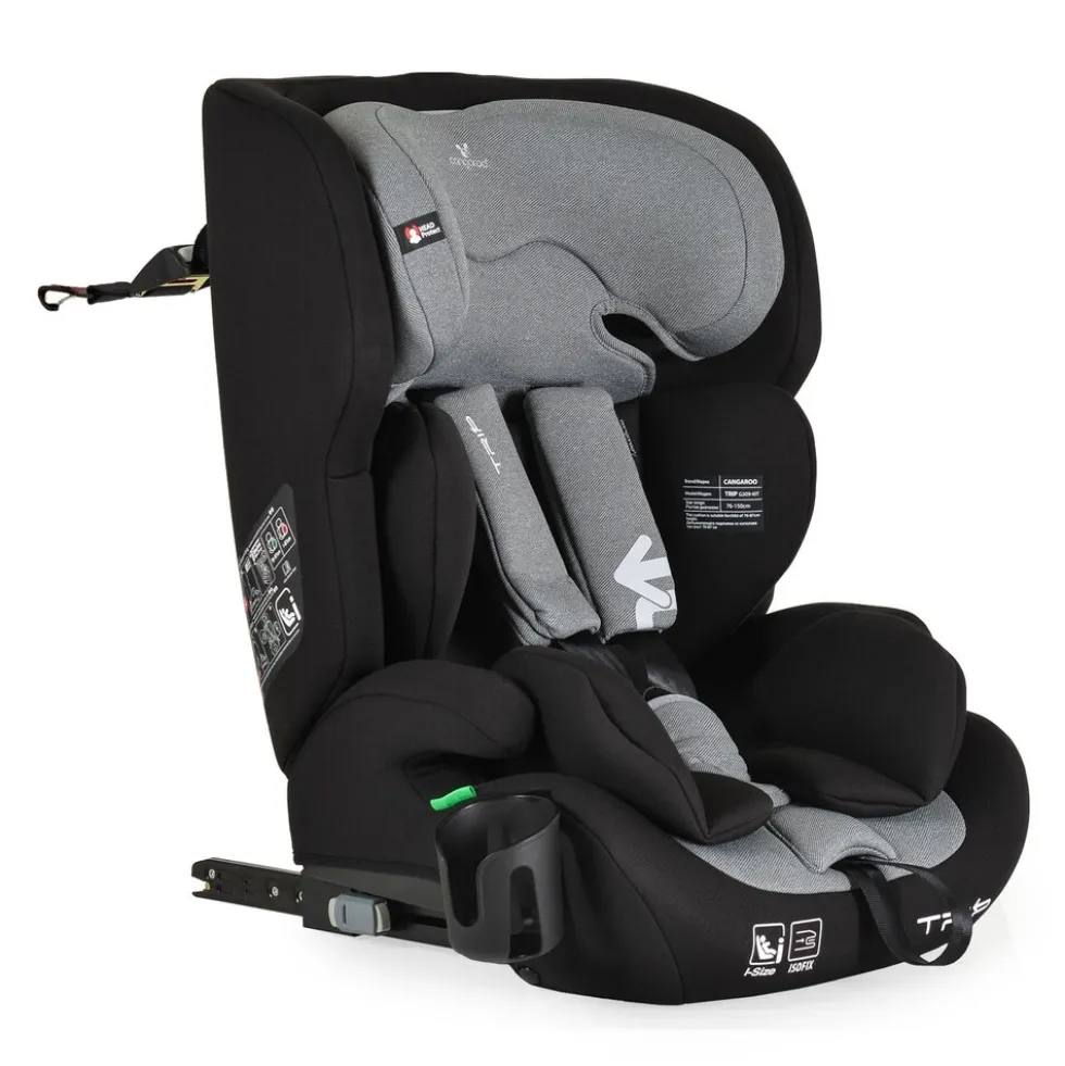 Cangaroo Kindersitz Trip i-Size (76-150cm) Isofix verstellbare Kopfstütze Gurt grau